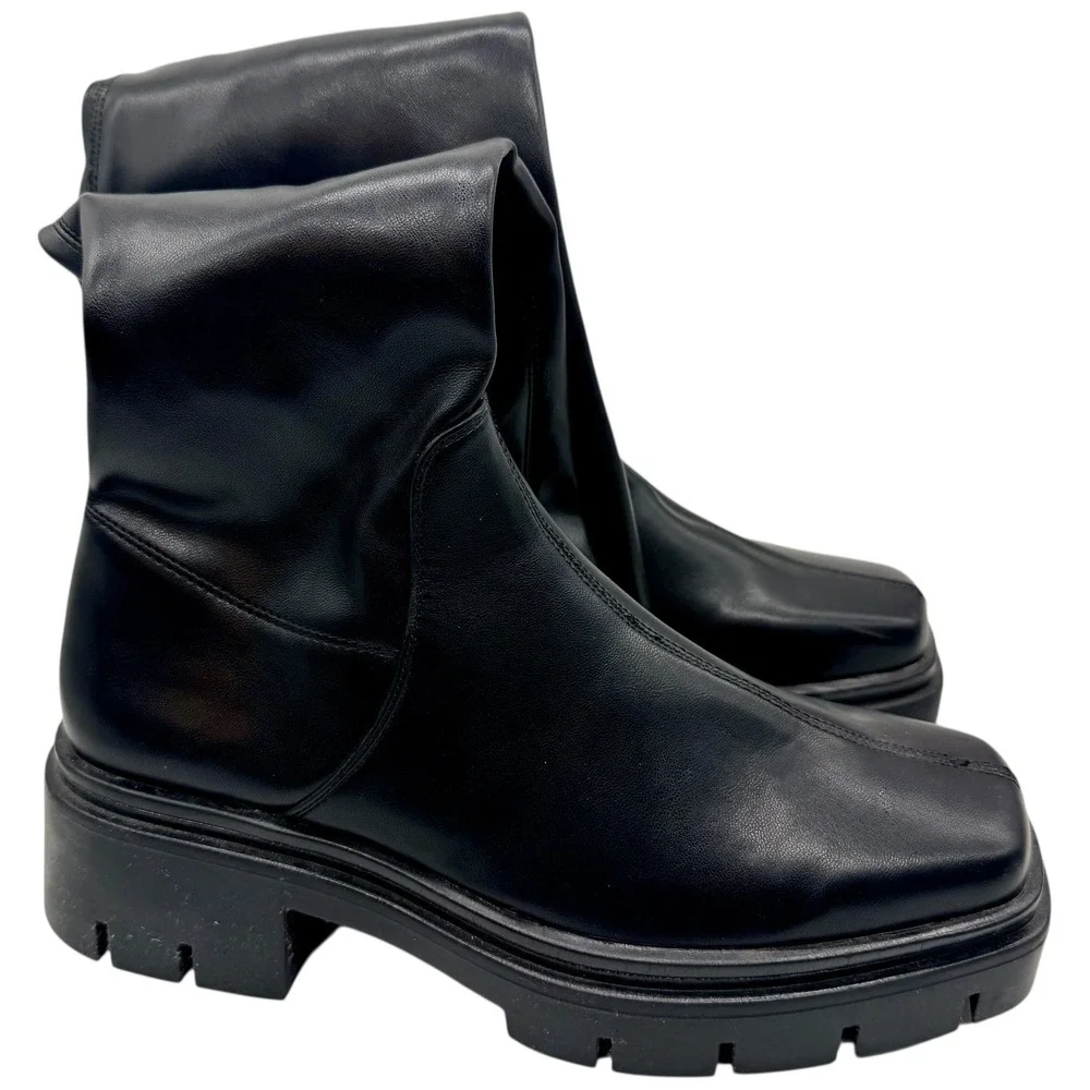 Vivianly Black Platform Chunky Lug Sole Knee High Boots Goth Punk Size 40‎